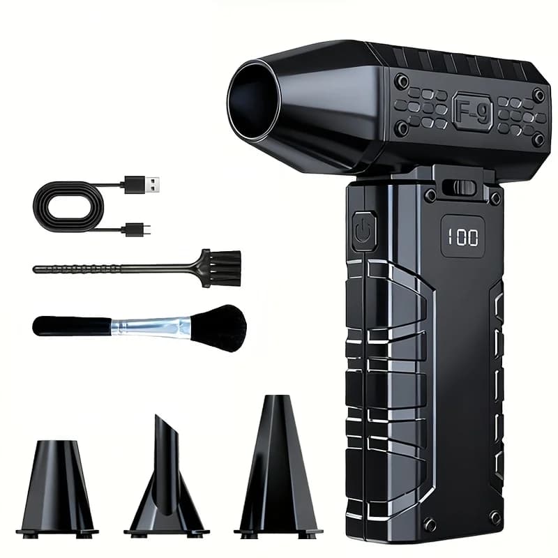 Violent Fan Featuring Four Blower Nozzles, a 100-Speed Sliding Adjustment, LED Lights, a Rechargeable Blowe