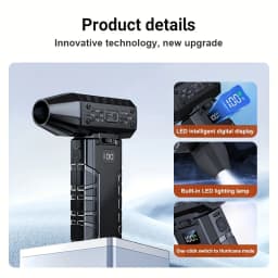 Violent Fan Featuring Four Blower Nozzles, a 100-Speed Sliding Adjustment, LED Lights, a Rechargeable Blowe