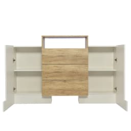 PINGGO Modern Sideboard High Gloss White Wood Color Chest of Drawers Multicolored LED Light Effects Stylish Storage Solution