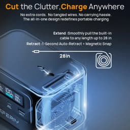 AFERIY Nano100 Portable Power Station,99.2Wh100W Telescopic Type-C Cable,1.5h Full Charge, 3000 + Cycles LiFePO4 Battery