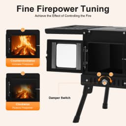 Folding Outdoor Camping Firewood Stove Portable Tent Stove Adjustable Height with Chimney for Outdoor Heating & Cooking & Hiking