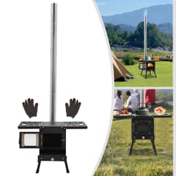 Folding Outdoor Camping Firewood Stove Portable Tent Stove Adjustable Height with Chimney for Outdoor Heating & Cooking & Hiking