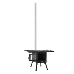 Folding Outdoor Camping Firewood Stove Portable Tent Stove Adjustable Height with Chimney for Outdoor Heating & Cooking & Hiking