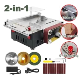 200W Mini Bench Saw and Belt Sander 7-Speed Adjustment Table Saw 30mm Cutting Depth DIY Benchtop Sanding Machine with Belts