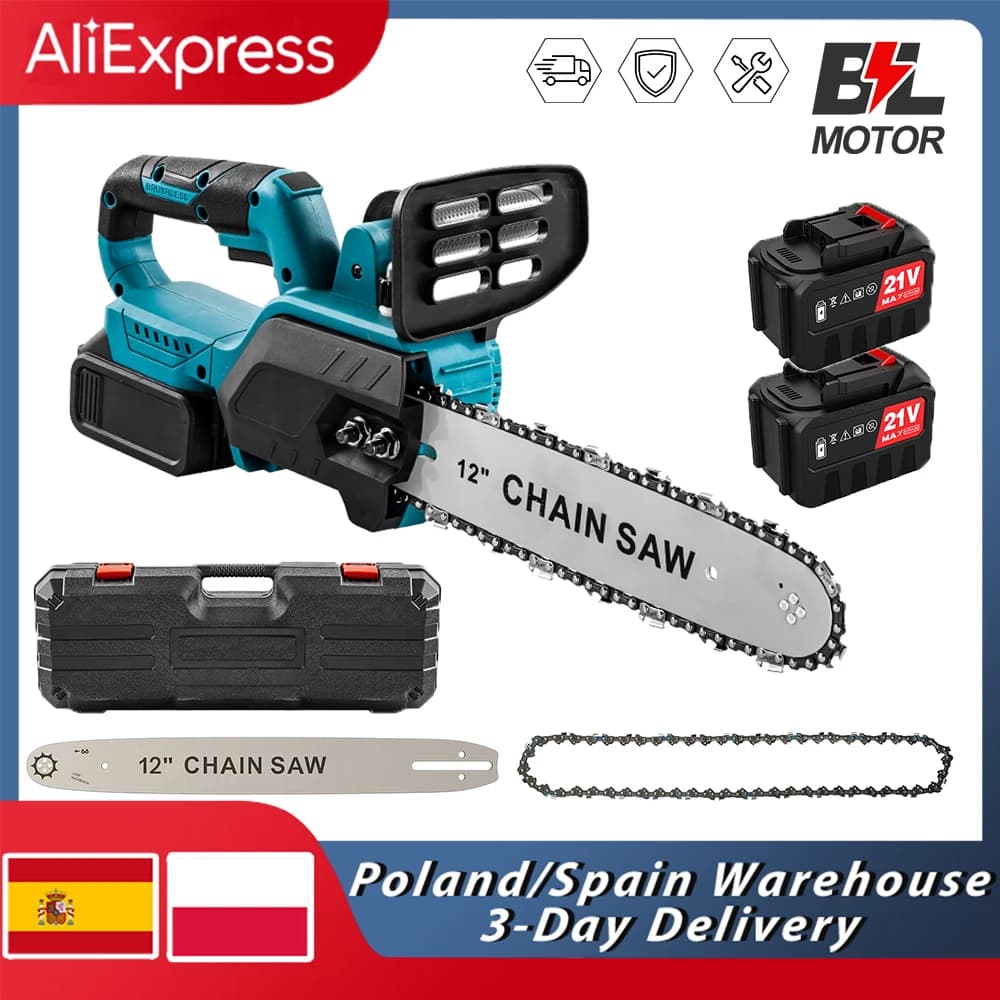 12 Inch 1500W Brushless Electric Chainsaw Cordless Wood Cutting Garden Logging Saw For Makita 21V Battery Pin