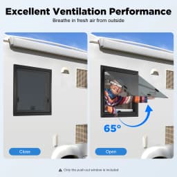RV Push Out Window 65° Opening Tempered Glass RV Window for Camper Van Caravan with Screen Lockable Handle 23.62x17.72in