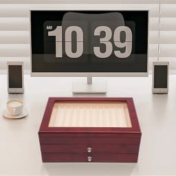 34 Slots Pen Display Case, Wood Fountain Pen Display Case W/ Transparent Top Lid for Storing Many Different Types of Pens