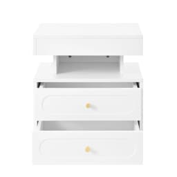 PINGGO LED Nightstand 2 Drawers 1 Open Storage Space White Bedside Cabinet Size 100x40x60cm Bedroom Furniture