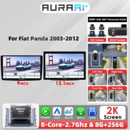 2K Car Intelligent Screen GPS Stereo For Fiat Panda 2003 - 2012 Carplay Android Auto radio ADAS 360 Camera multimedia player