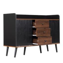 PINGGO Modern Sideboard with Three Drawers Wood Color Storage Rack for Bedroom And Living Room Pear Design