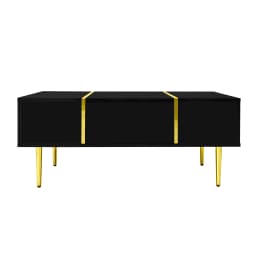 PINGGO Black High Gloss Modern Coffee Table with 2 Drawers Living Room Furniture Storage Ottoman Rectangle Shape