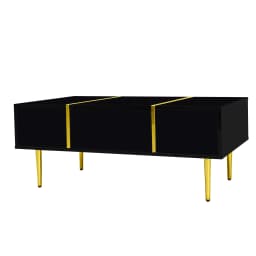 PINGGO Black High Gloss Modern Coffee Table with 2 Drawers Living Room Furniture Storage Ottoman Rectangle Shape