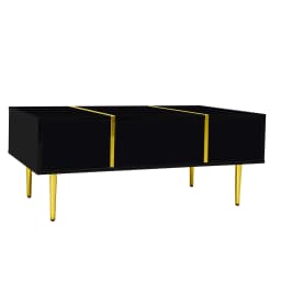 PINGGO Black High Gloss Modern Coffee Table with 2 Drawers Living Room Furniture Storage Ottoman Rectangle Shape