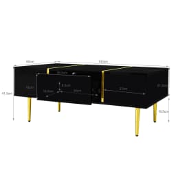 PINGGO Black High Gloss Modern Coffee Table with 2 Drawers Living Room Furniture Storage Ottoman Rectangle Shape