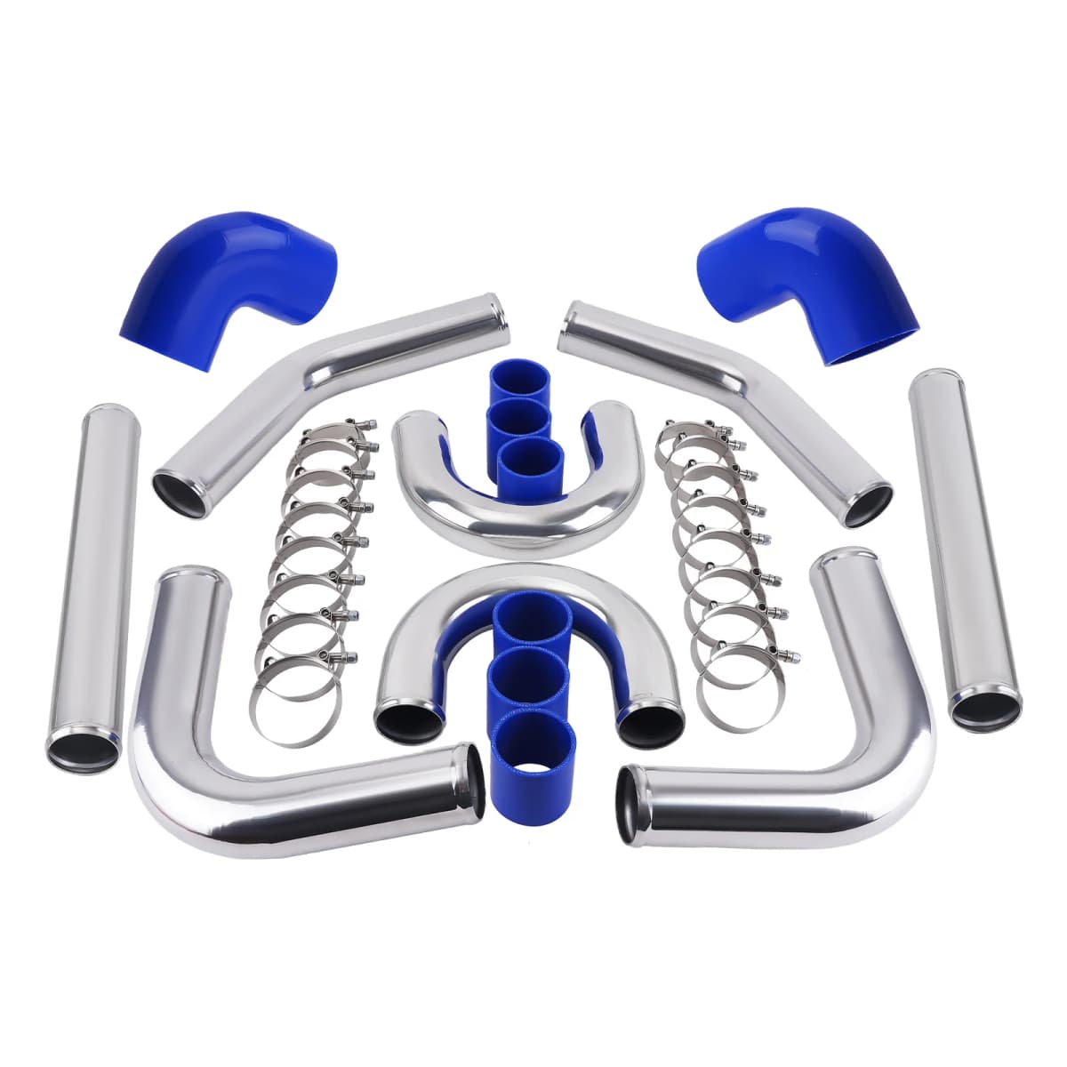 UNIVERSAL TURBO BOOST INTERCOOLER PIPE KIT 2.5" 64MM 8PCS ALUMINUM PIPING BLUE