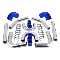 UNIVERSAL TURBO BOOST INTERCOOLER PIPE KIT 2.5" 64MM 8PCS ALUMINUM PIPING BLUE