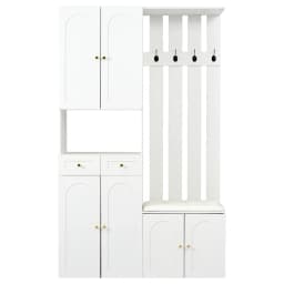 PINGGO Wardrobe Set Wall Wardrobe With Shoe Bench 4 Hooks 6 Doors 2 Drawers White Hallway Furniture 110x180x37cm