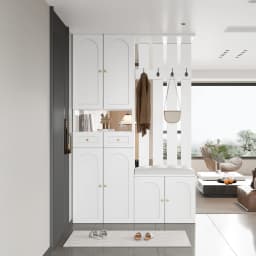 PINGGO Wardrobe Set Wall Wardrobe With Shoe Bench 4 Hooks 6 Doors 2 Drawers White Hallway Furniture 110x180x37cm
