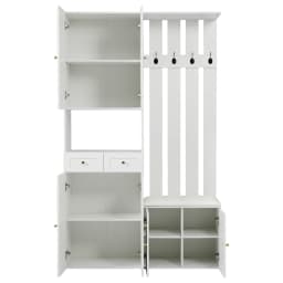 PINGGO Wardrobe Set Wall Wardrobe With Shoe Bench 4 Hooks 6 Doors 2 Drawers White Hallway Furniture 110x180x37cm