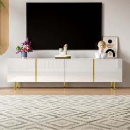 PINGGO Glossy TV Cabinet 170x35x46cm with Four Doors Modern And Elegant White Color