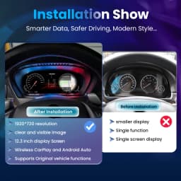 BONROAD 12.3” 1920*720P Wireless Carplay Android Mirror Digital Instrument Cluster For BMW X5 E70 X6 E71 Dashboard Speedometer