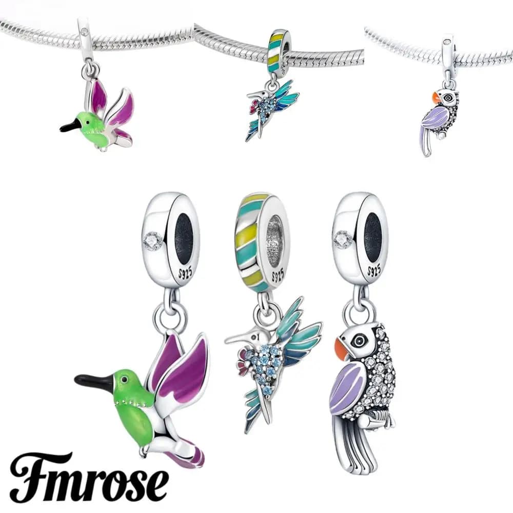 Fmrose 925 Sterling Silver Parrot,Bird Pendant for Bracelets and Necklaces Original DIY Jewelry Making for Women