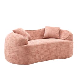 PINGGO Curved 2-Seater Sofa with Armrests, Cream Compression Sofa with 2 Pillows, No Assembly Required for Living Room Bedroom