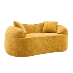 PINGGO Curved 2-Seater Sofa with Armrests, Cream Compression Sofa with 2 Pillows, No Assembly Required for Living Room Bedroom