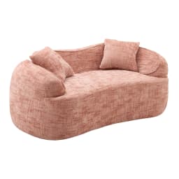 PINGGO Curved 2-Seater Sofa with Armrests, Cream Compression Sofa with 2 Pillows, No Assembly Required for Living Room Bedroom