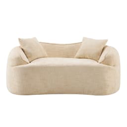 PINGGO Curved 2-Seater Sofa with Armrests, Cream Compression Sofa with 2 Pillows, No Assembly Required for Living Room Bedroom