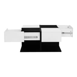PINGGO Modern High-Gloss Coffee Table Black/White 2 Soft-Close Drawers 70x70x35.5cm Square Design Living Room Storage Table