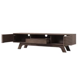 PINGGO Vintage TV Stand Lowboard 150x35x44cm with One Drawer Two Doors Unique Design Wood Color Living Room Storage Cabinet