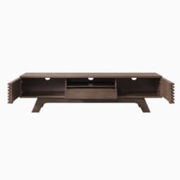 PINGGO Vintage TV Stand Lowboard 150x35x44cm with One Drawer Two Doors Unique Design Wood Color Living Room Storage Cabinet