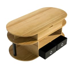 PINGGO Modern Wood Coffee Table Lifting Function Storage Space Black Fabric Drawers for Living Room Office