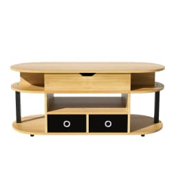 PINGGO Modern Wood Coffee Table Lifting Function Storage Space Black Fabric Drawers for Living Room Office