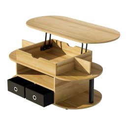 PINGGO Modern Wood Coffee Table Lifting Function Storage Space Black Fabric Drawers for Living Room Office