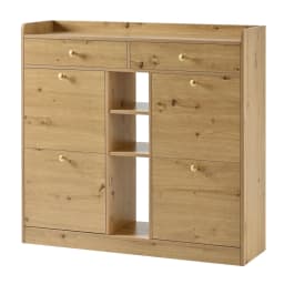110 X 26 X 100cm Elegant Wooden Shoe Cabinet with 4 Folding Doors, 2 Drawers, 3 Open Compartments, for Modern Hallways Entrance