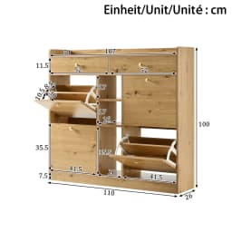110 X 26 X 100cm Elegant Wooden Shoe Cabinet with 4 Folding Doors, 2 Drawers, 3 Open Compartments, for Modern Hallways Entrance