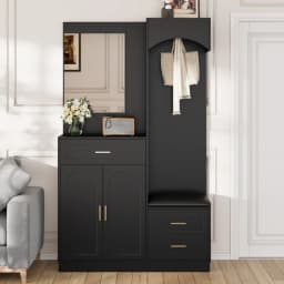 PINGGO Modern Compact Wardrobe with Shoe Cabinet Combination Entrance Closet Multifunctional Storage Rack with Mirror for Home