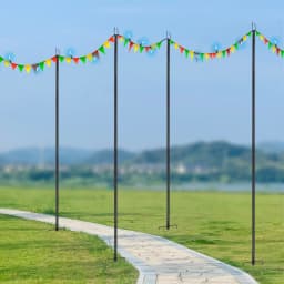 4 Pieces Black Outside Hanging Light Poles, Patio Lighting Stand 3m/10ft, To Hang Patio Lights, Flags, Wind Chimes, Mason Jars