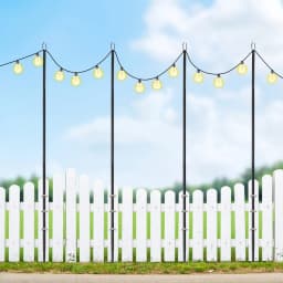 4 Pieces Black Outside Hanging Light Poles, Patio Lighting Stand 3m/10ft, To Hang Patio Lights, Flags, Wind Chimes, Mason Jars