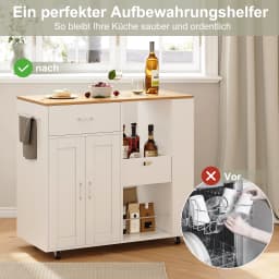 Rosahqnda Mobile Kitchen Island, Kitchen Trolley,Removable Storage Box,Oak tabletop,Storage Cabinets For Dining Room,Living Room