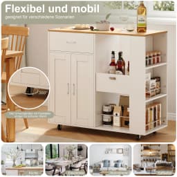 Rosahqnda Mobile Kitchen Island, Kitchen Trolley,Removable Storage Box,Oak tabletop,Storage Cabinets For Dining Room,Living Room