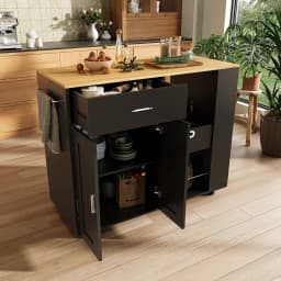 Rosahqnda Mobile Kitchen Island, Kitchen Trolley,Removable Storage Box,Oak tabletop,Storage Cabinets For Dining Room,Living Room
