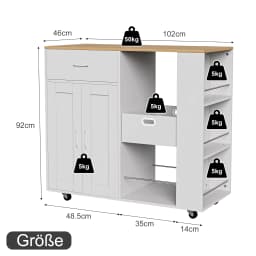 Rosahqnda Mobile Kitchen Island, Kitchen Trolley,Removable Storage Box,Oak tabletop,Storage Cabinets For Dining Room,Living Room