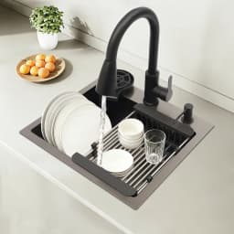 Kitchen Sink, 45 X 40 Cm, Stainless Steel, Retractable, 360 °, W/ Drain Basket + Soap Dispenser for Kitchen, Undercarriage Sink