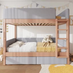 90x200cm Bunk Bed with Baby Cot Soft Anti-collision Sponge Edge Four-level Straight Staircase 2 Drawers Stable Slat Grille