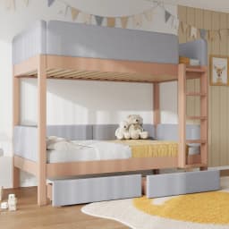 90x200cm Bunk Bed with Baby Cot Soft Anti-collision Sponge Edge Four-level Straight Staircase 2 Drawers Stable Slat Grille