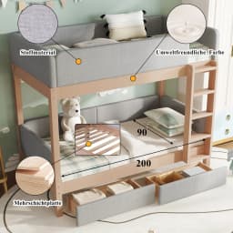 90x200cm Bunk Bed with Baby Cot Soft Anti-collision Sponge Edge Four-level Straight Staircase 2 Drawers Stable Slat Grille
