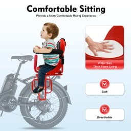 Kids Rear Bike Seat,6 Months-6 Years Red Padded Leather Steel Frame,Safety Harness U-Guardrail with Footrests for Most Bicycles